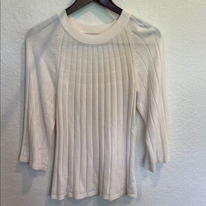 LOFT Tan Cream Pleated 3/4 Sleeve Blouse